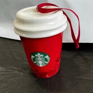 Starbucks Coffee Cup Holiday 2013 Ceramic Red Christmas Ornament Collectible